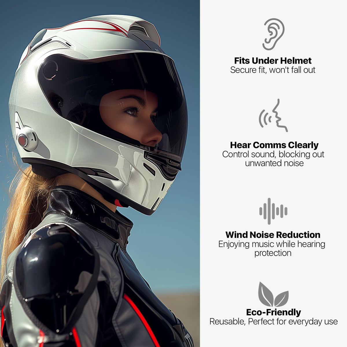 Motorcycle Ear Plugs, Wind Noise Reduction, 2 Sizes Reusable, 25 dB