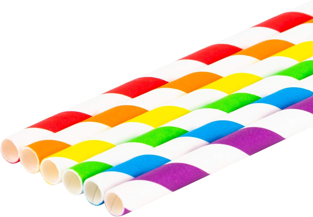 Paper Straws 400 Pack Biodegradable Colorful Striped Design 8.25" Straw for Everyday/Birthday Party/Baby