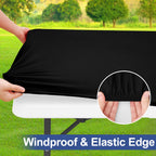 Black Spandex Elastic Tablecloth for 6 Foot Rectangle Tables