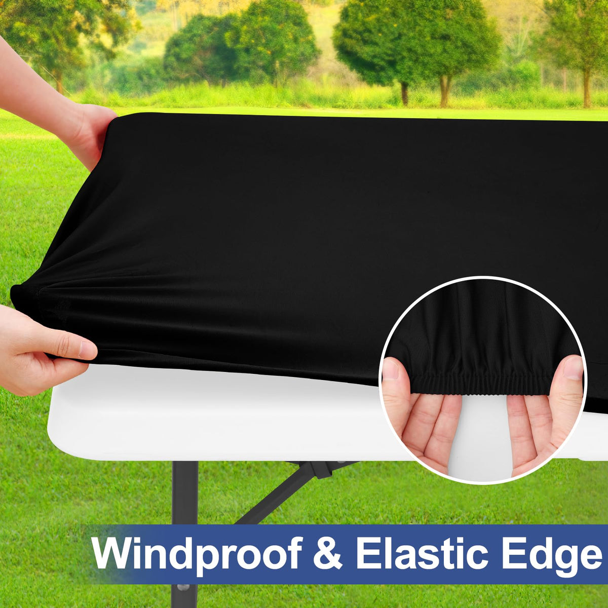 Black Spandex Elastic Tablecloth for 6 Foot Rectangle Tables
