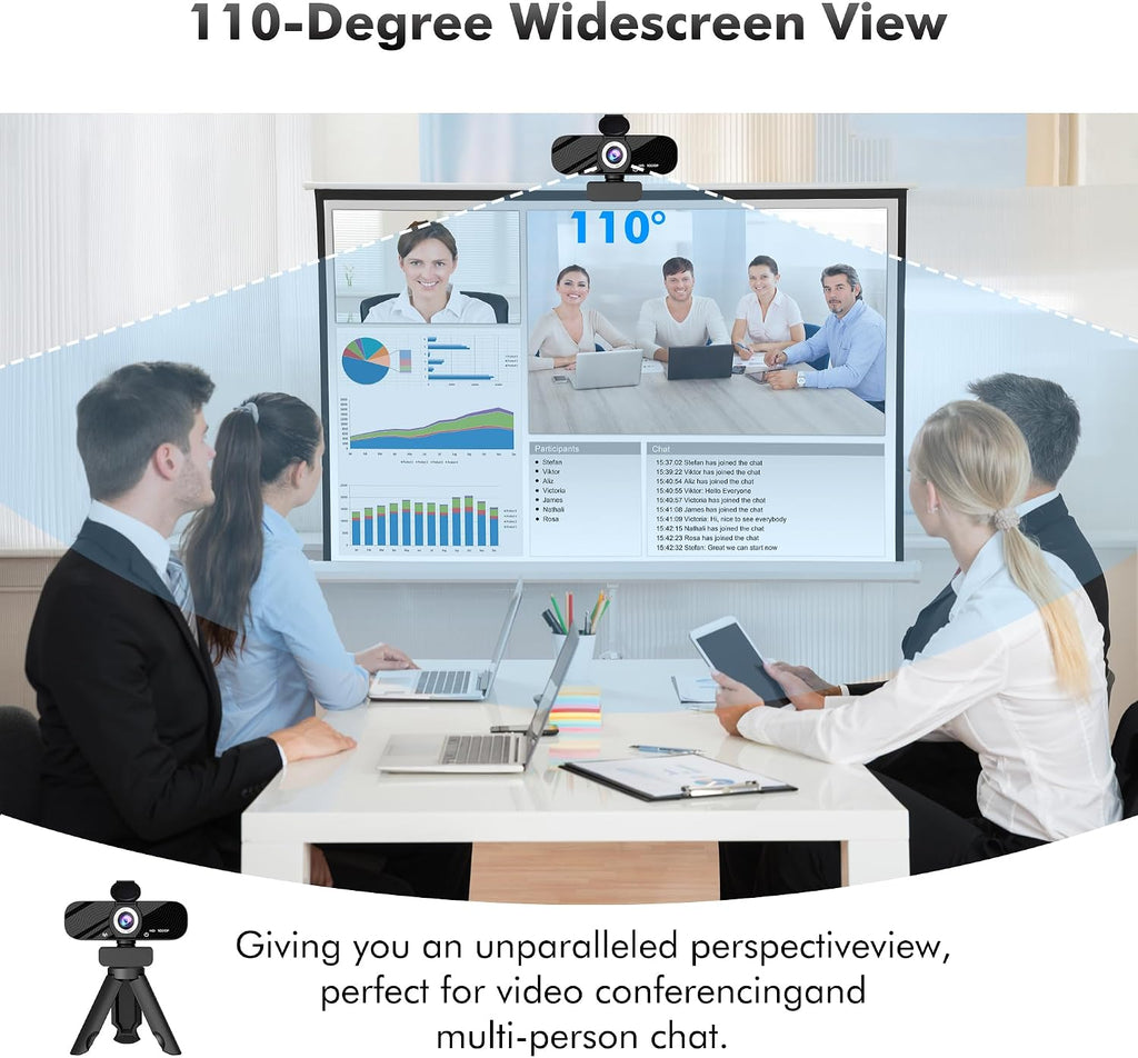 USB HD Webcam with Built-in Microphone and Rotatable Tripod, 1080P Video, Wide Angle Camera, Privacy Cover, for