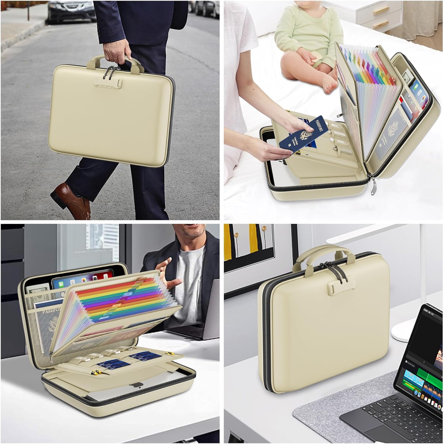 Fireproof File Organizer with Lock, Hard-Shell Case Fireproof Document Box with 13 Pocket Accordion File Folder