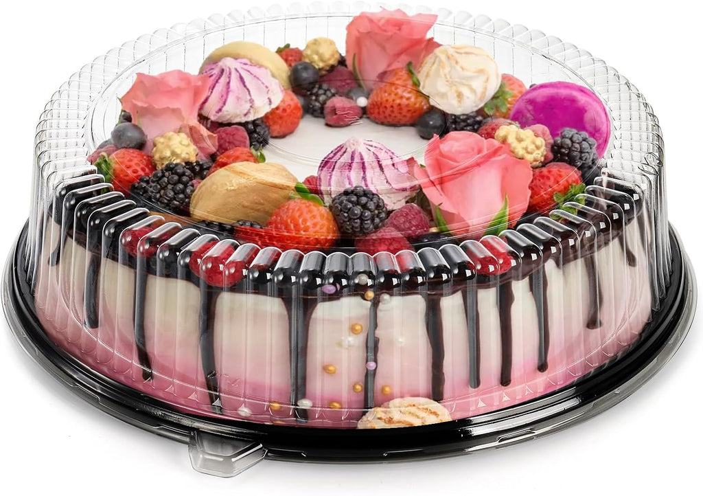 6 Pack 16 inch Plastic Serving Tray with Clear Lid, Heavy Duty Round Large Appetizer Serving Trays Catering Tray
