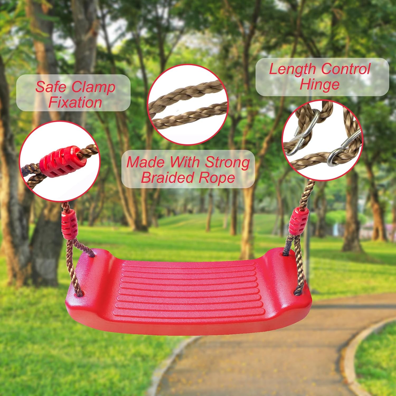 Tree Swing Seat, Swing Set Accessories for Kids Outdoor & Indoor Playground, Red
