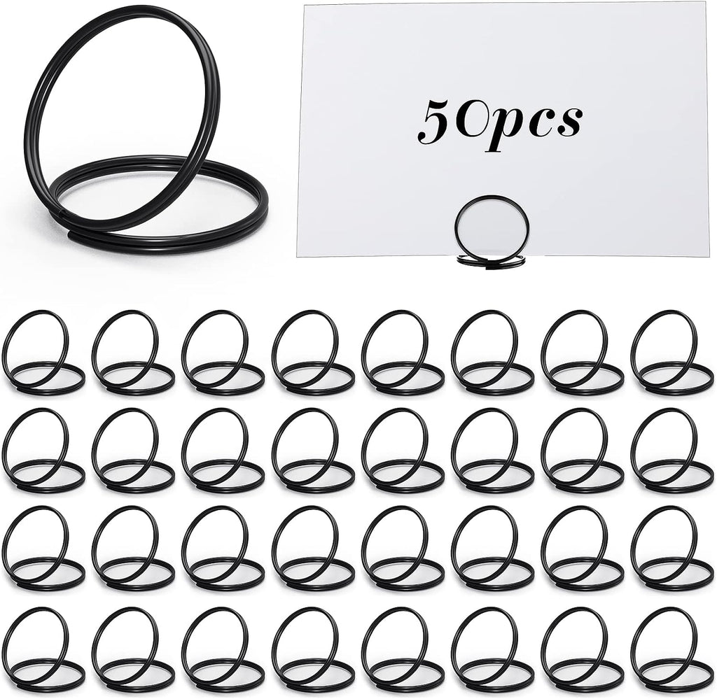 50 Pcs Place Card Holder Table Number Holders, Black | Gold Metal Card Holders & Photo Stands for Parties & Decor