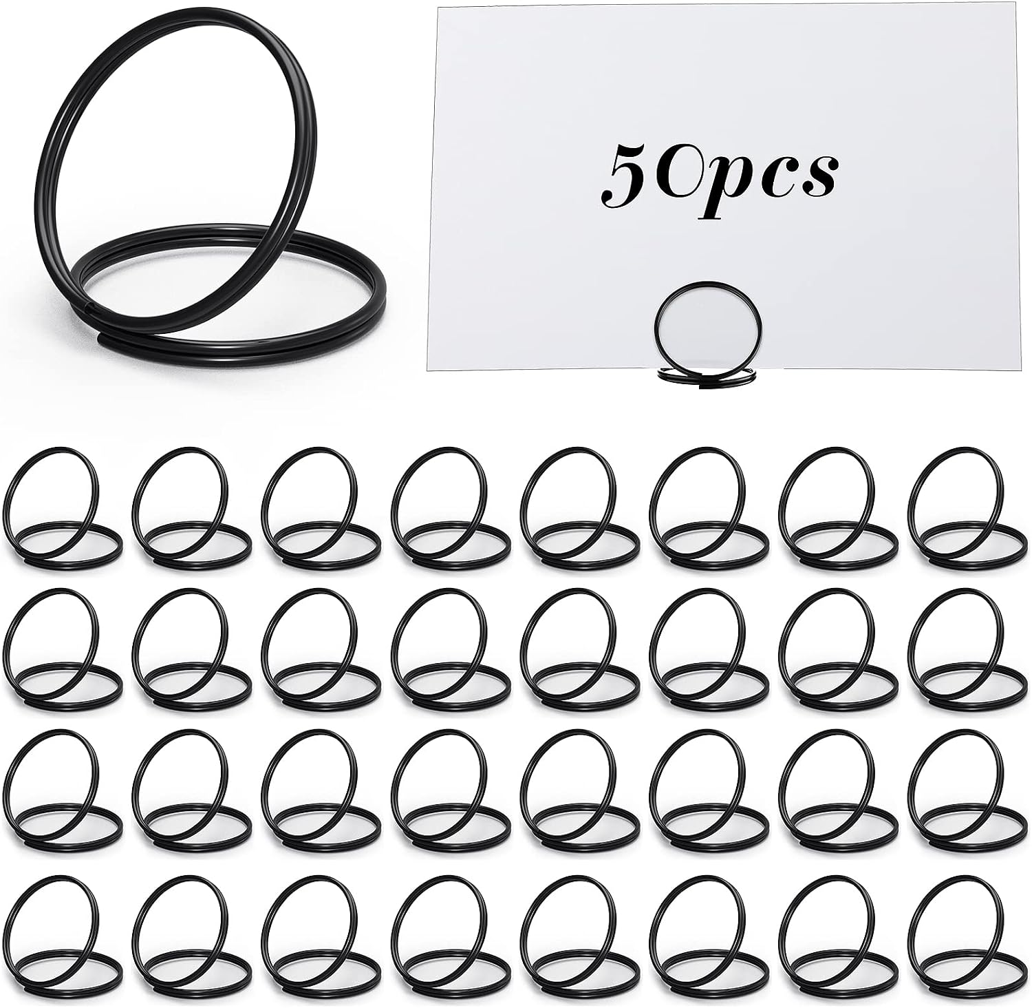 50 Pcs Place Card Holder Table Number Holders, Black | Gold Metal Card Holders & Photo Stands for Parties & Decor
