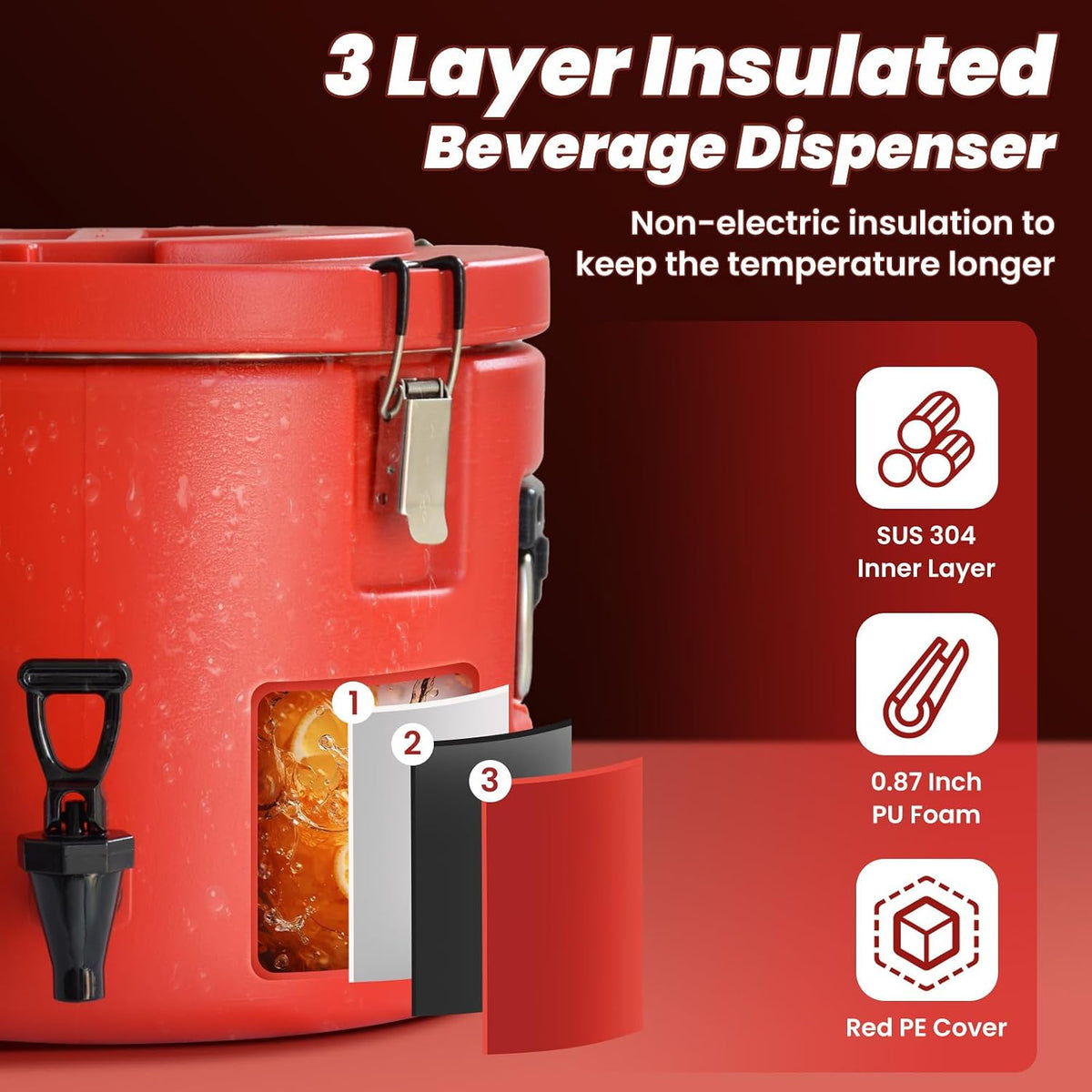 20L/5Gal Insulated Beverage Dispenser, Ice & Hot Drink Dispenser with Spout Spigot and Portable Handles,Thermal Hot