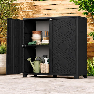 Outdoor Storage Cabinet,60 Gallon Waterproof Resin Patio Storage Cabinet with 1 Adjustable Metal Shelf, Upright