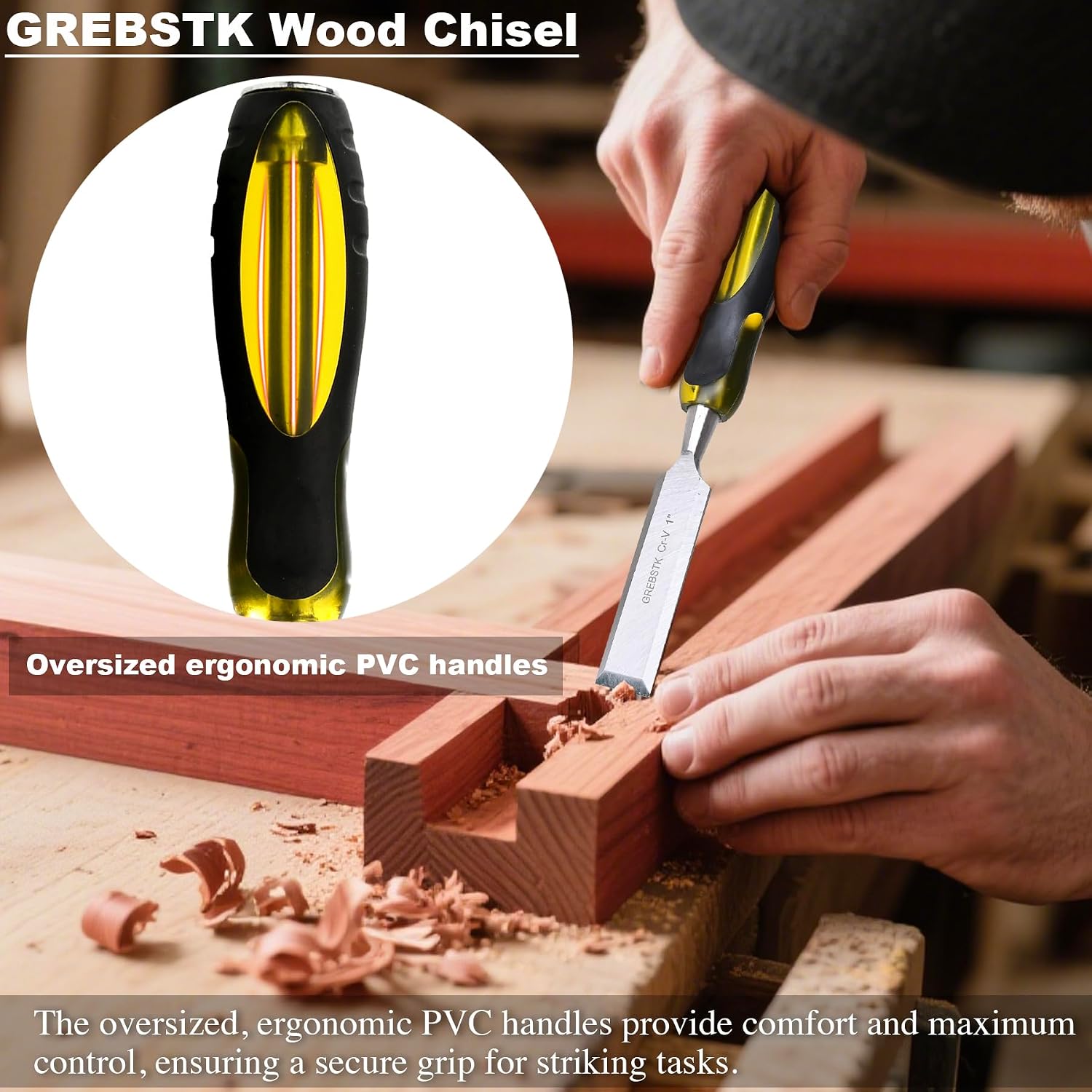 4 Piece Wood Chisel Set CR-V Steel Sharp Bevel Edge for Woodworking | Chromium Vanadium, Durability. Ergonomic