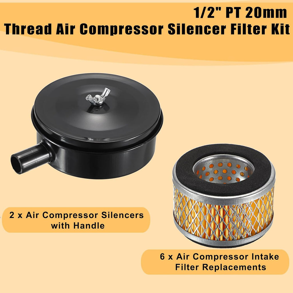 OwnMy 2 Set Air Compressor Silencer with 6 Air Compressor Intake Filters
