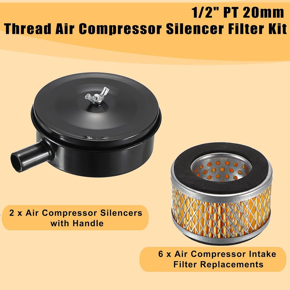 OwnMy 2 Set Air Compressor Silencer with 6 Air Compressor Intake Filters