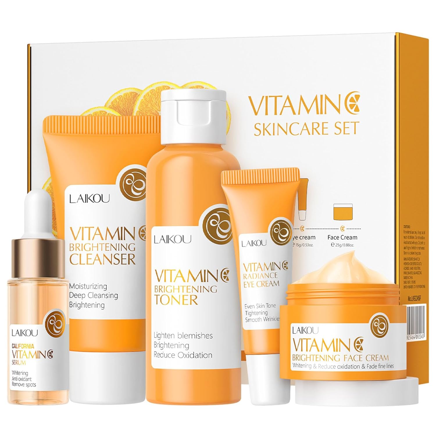 Vitamin C Skincare Set, Moisturizing Face Skin Care Kit with Facial Cleanser, Face Serum, Face Cream, Eye Cream