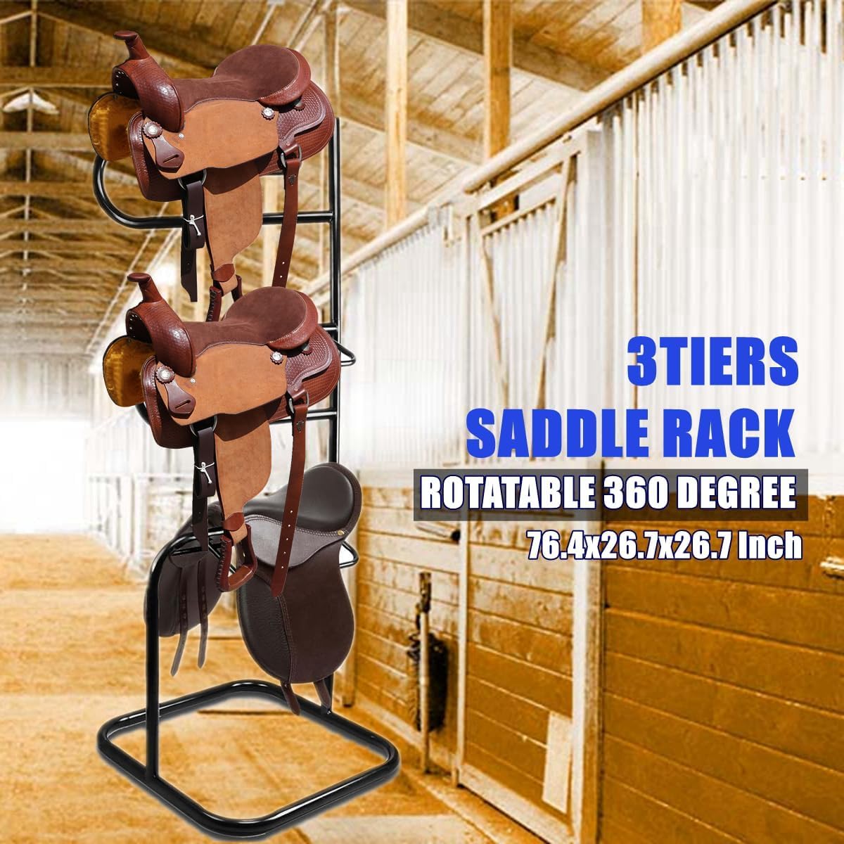 3 Tier Saddle Rack,Heavy Duty Rotatable Saddle Stand for English and Western Saddles,Horse Tack Storage for Horse