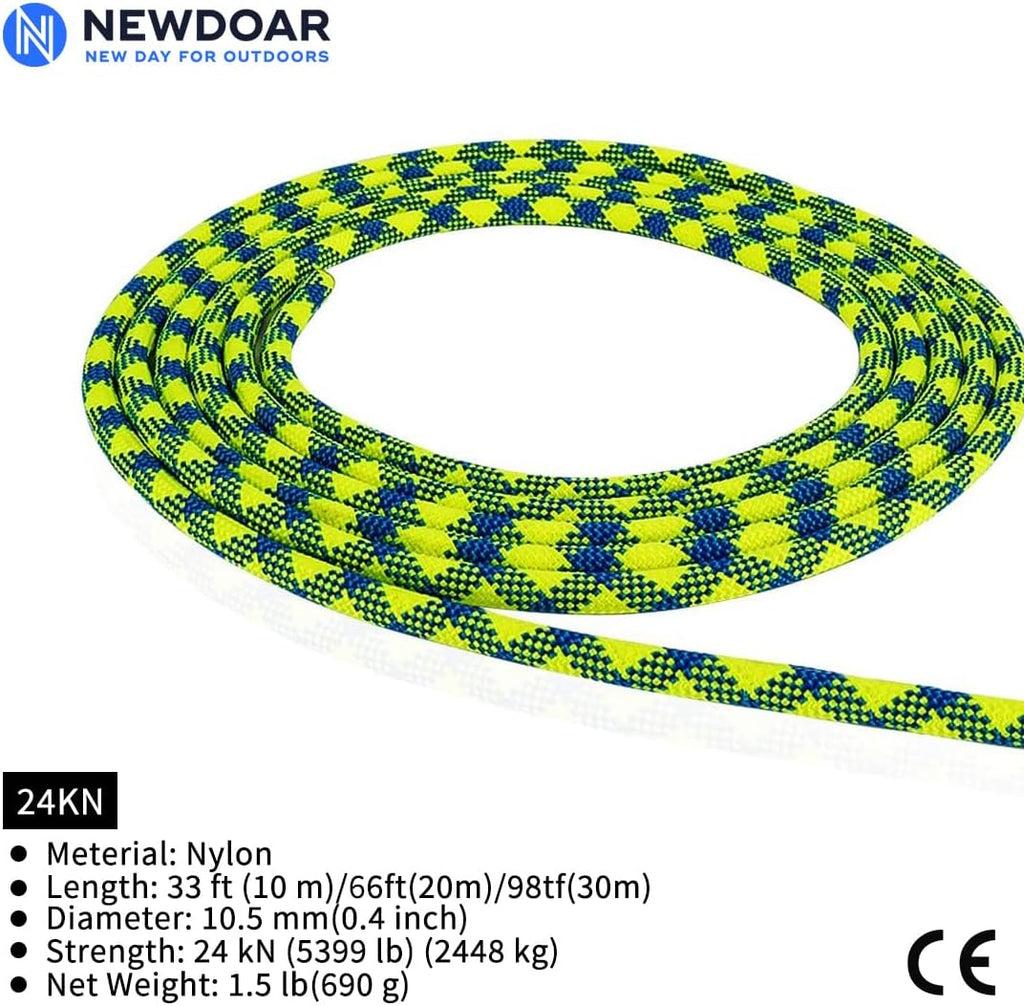 10.5mm(2/5in) Dynamic Rope,24KN(5231 lb) Robust Nylon Kernmantle,3 Sizes Multipurpose Rope for Outdoor Mountaineering