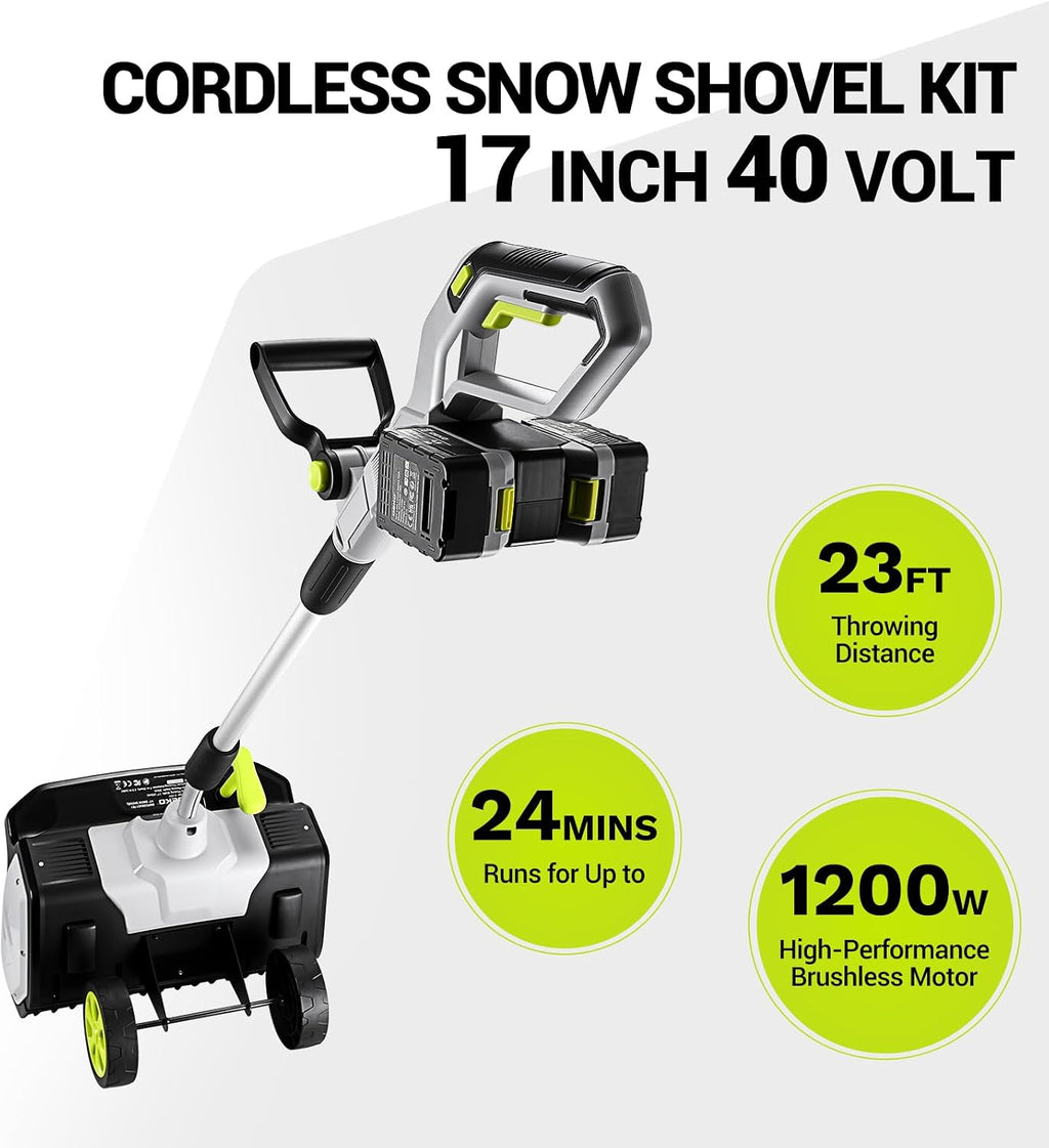 Cordless Snow Shovel: DEKOPRO 40V|17-Inch Cordless Snow Blower，Electric Snow Shove with Adjustable Chute, Lightweight