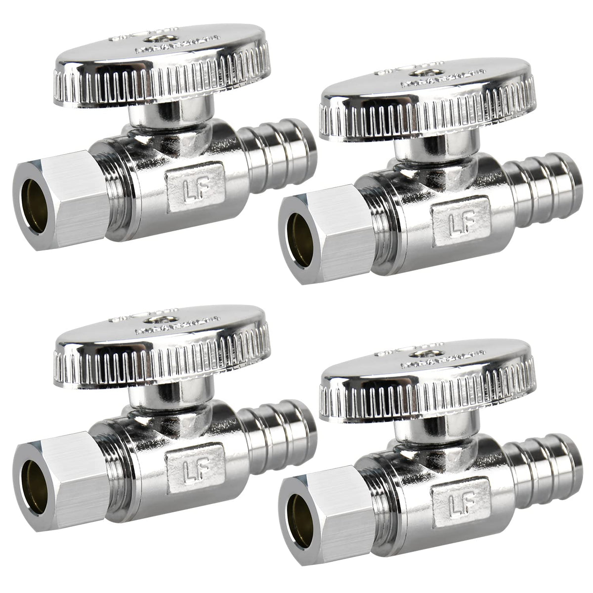 4 Pack Stop Valves, 1/4 Turn Straight Stop Valves