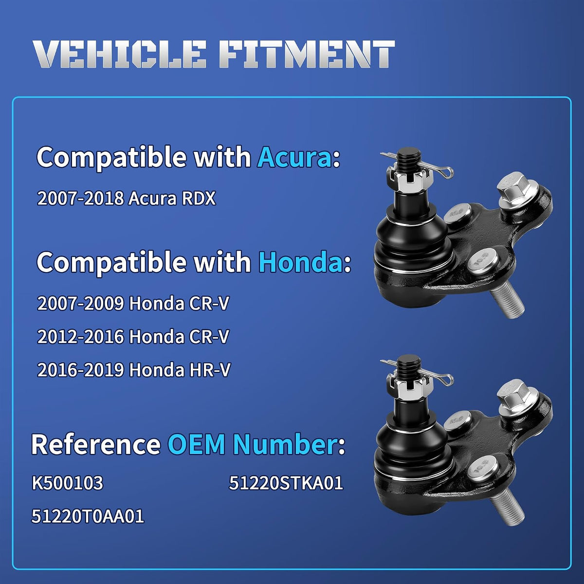 Set of 2 Front Lower Suspension Ball Joint K500103 for Honda CR-V 07-16