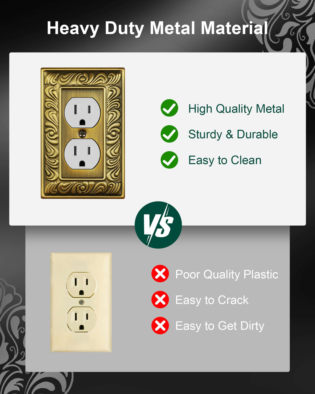 2-Pack Paisley Pattern Single Toggle Light Switch Cover Plate, Metal Plate