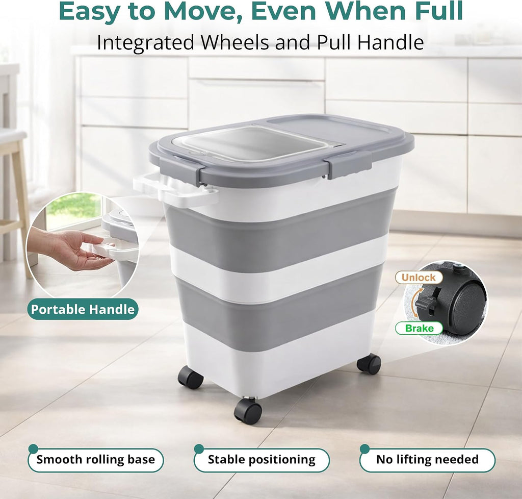 Collapsible Rice Bin 10-40 lb, Dog Food Storage Container