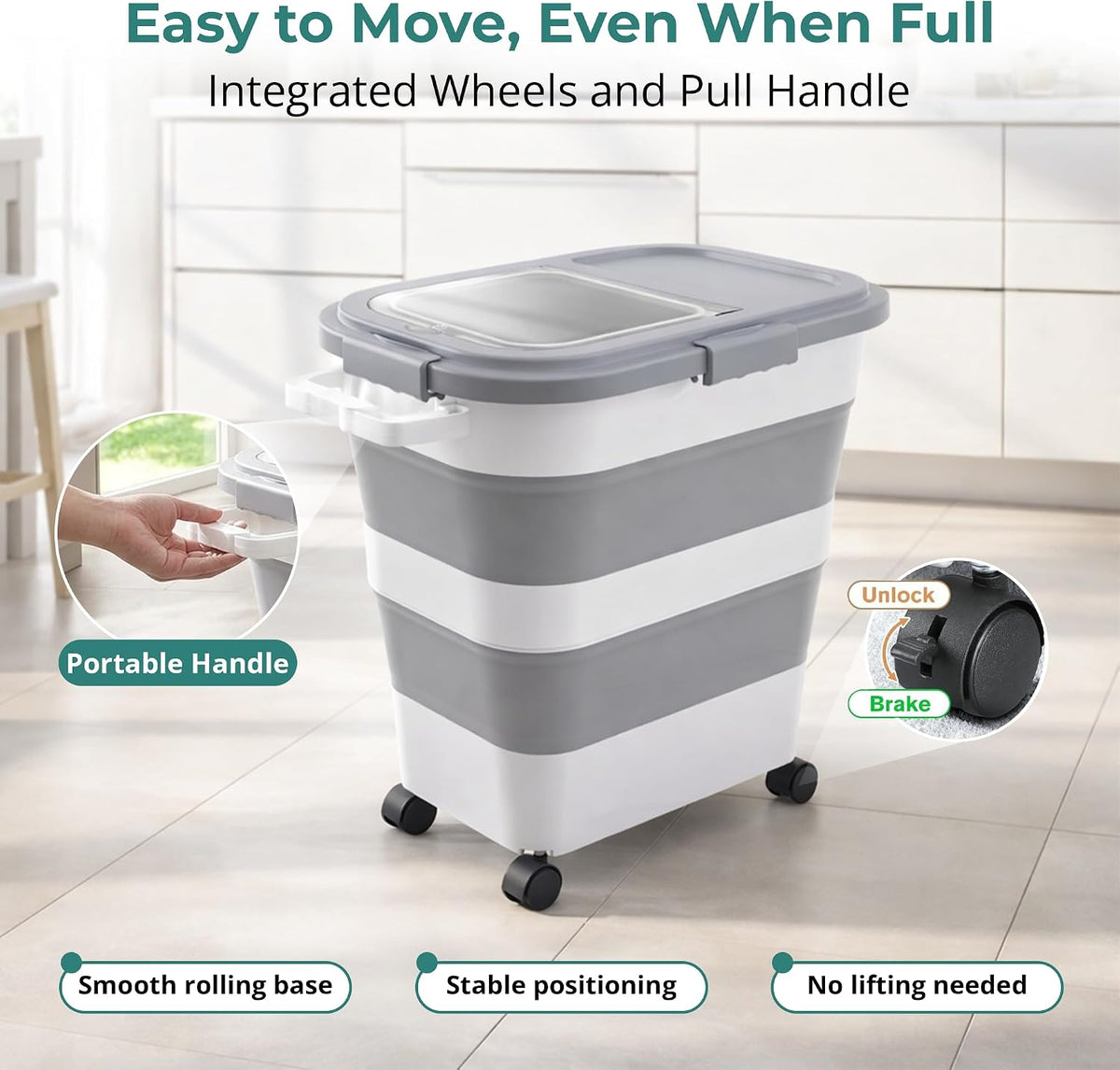 Collapsible Rice Bin 10-40 lb, Dog Food Storage Container