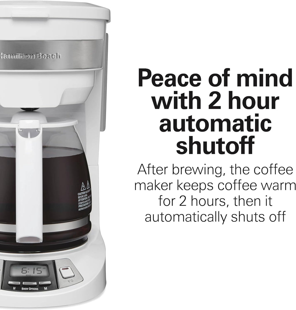 12 Cup Programmable Drip Coffee Maker | Regular & Bold Brew Options | Auto Pause and Pour | Glass Carafe | White |