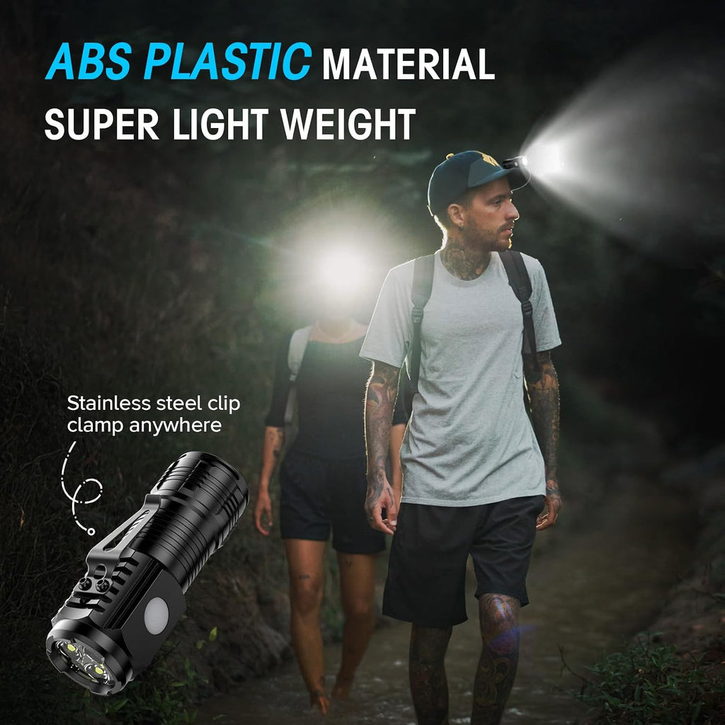 Rechargeable Mini Flashlights with Magnetic Base, 2 Pack Bright 3 LED Flash Lights, Small EDC Flashlight with Belt
