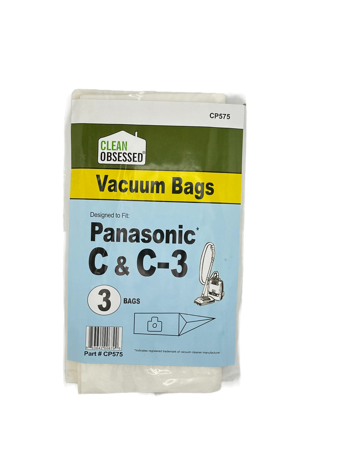 Clean Obsessed Replacement For Panasonic Type C, C-3, Micro Paper Bags, 3/Pk