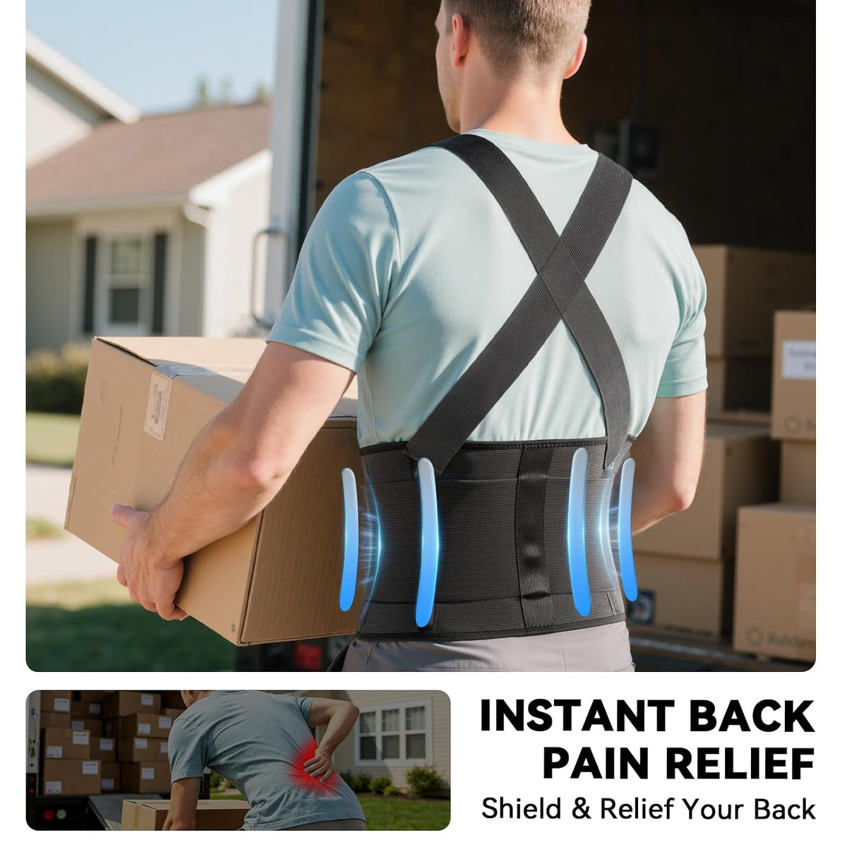 Work Back Brace for Men & Women, Adjustable Lower Back Support Belt