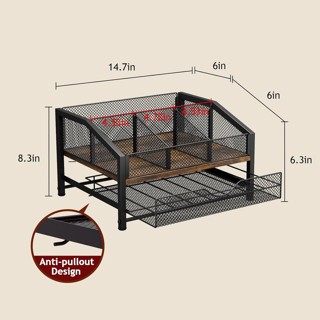 Coffee Bar Organizer, Metal & Wood Coffee Station Holds 42 K Cup