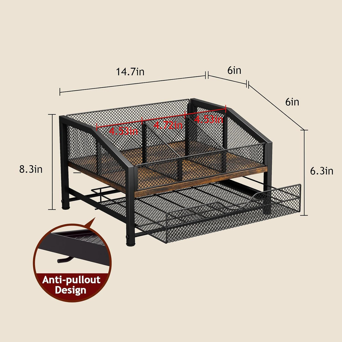 Coffee Bar Organizer, Metal & Wood Coffee Station Holds 42 K Cup