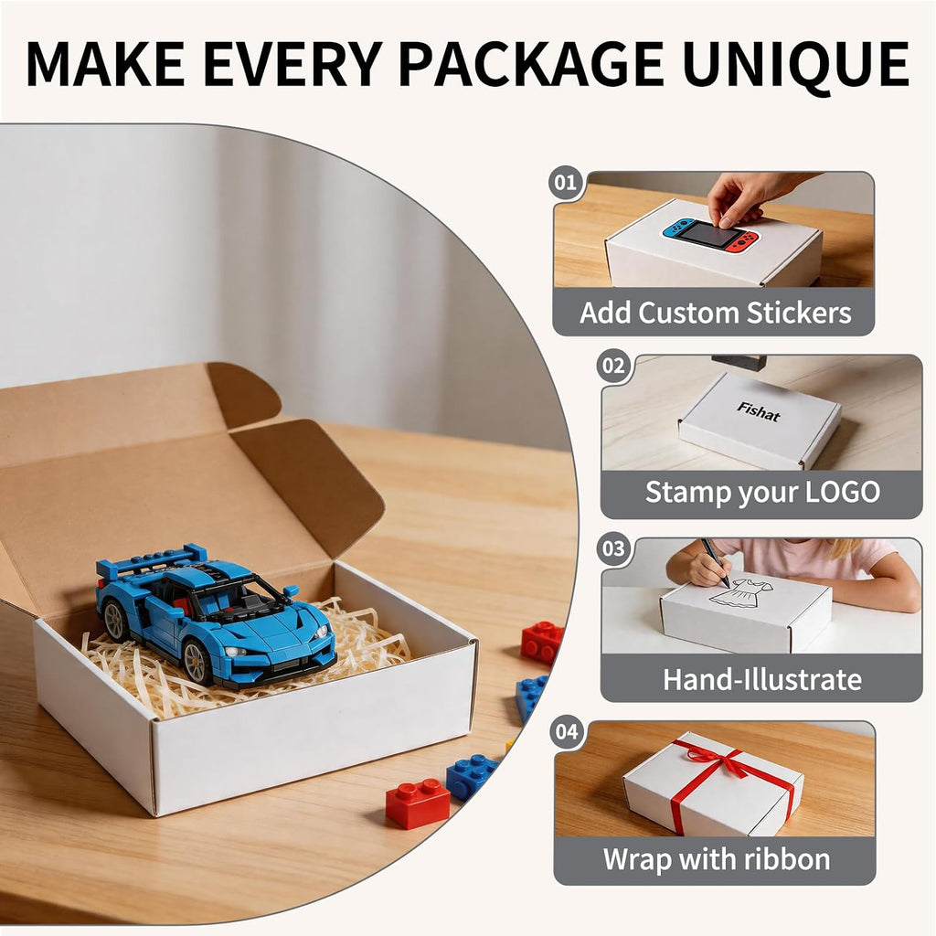 12" x 9" x 4" White Corrugated Cardboard Shipping Boxes Set of 25