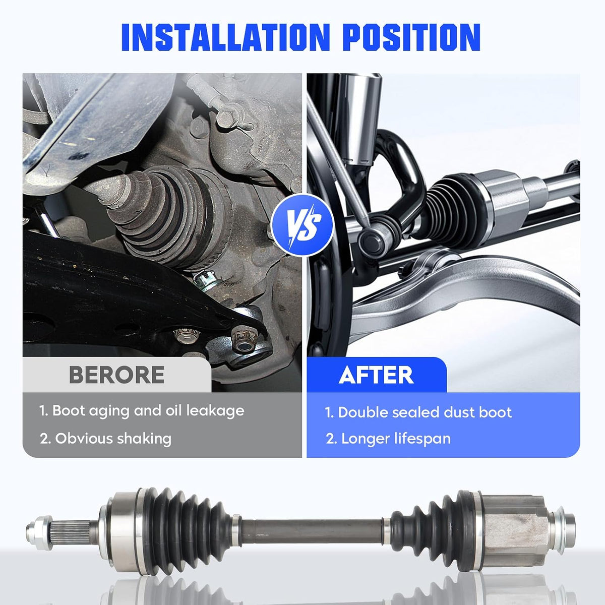 Front Left and Right CV Axle Shaft Assembly Fit for Honda CR-V EX LX SE 2.4 2.4L 2002 2003 2004 2005 2006, Replacement for 66-4206 66-4207, 2 pack Driver & Passenger Side CV Joint Shaft
