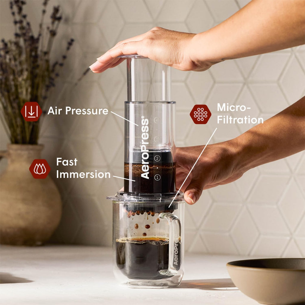 Clear Coffee Press - All-in-One French Press, Pour-Over & Espresso Style Manual Brewer, 2 Min Brew for Less