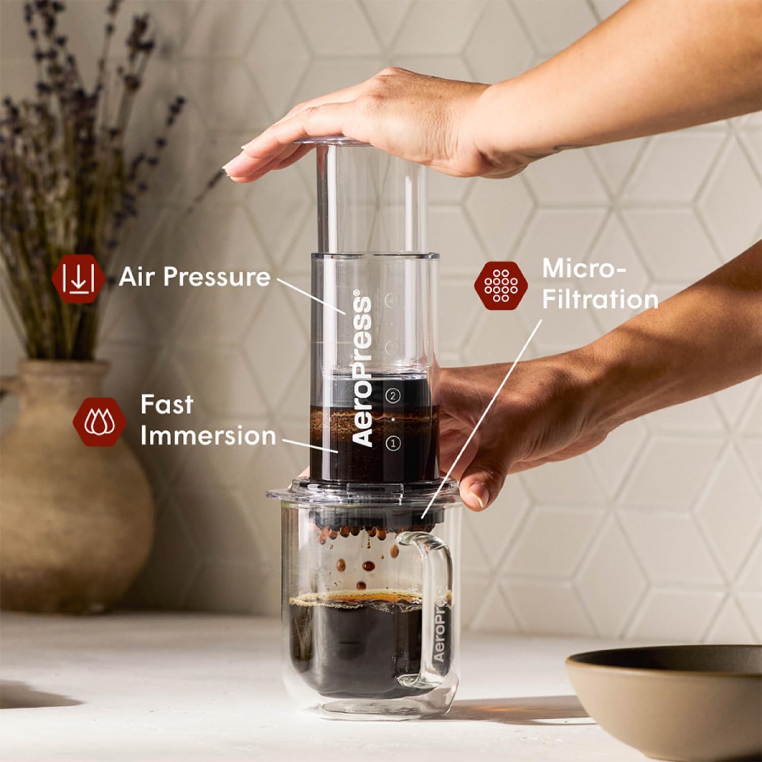 Clear Coffee Press - All-in-One French Press, Pour-Over & Espresso Style Manual Brewer, 2 Min Brew for Less