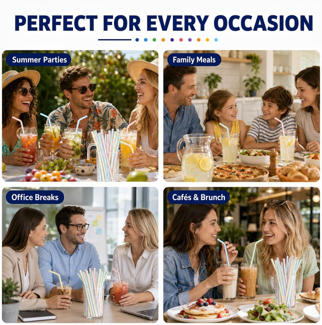[600 Pack] 8" Flexible Plastic Straws, Bendable Disposable Drinking Straws