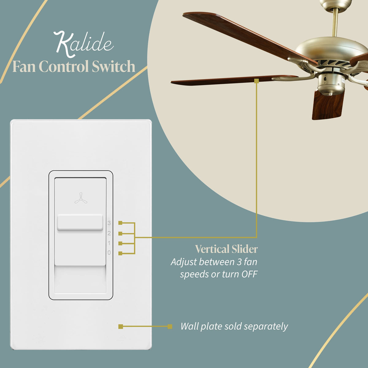 TOPGREENER 3-Speed Ceiling Fan Wall Switch, Single-Pole, White, 1 Pack
