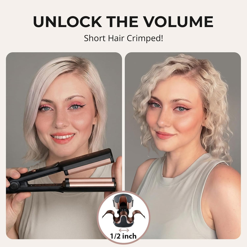 Mini Hair Crimper for Short Hair, 1/2" 3 Barrel Hair Waver | Small Crimper Hair Tool for Volumize Tight Beach