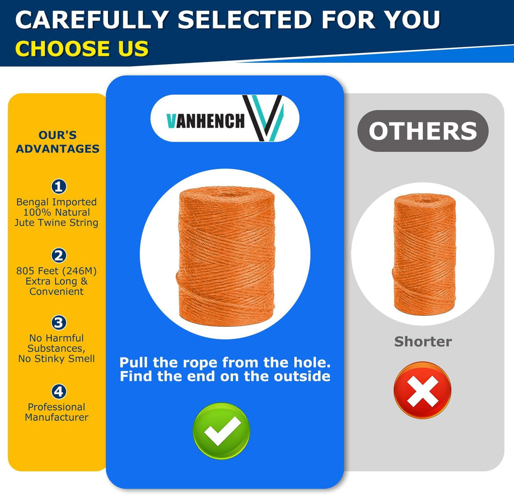 805FT Orange Natural Jute Twine String Rope Cord
