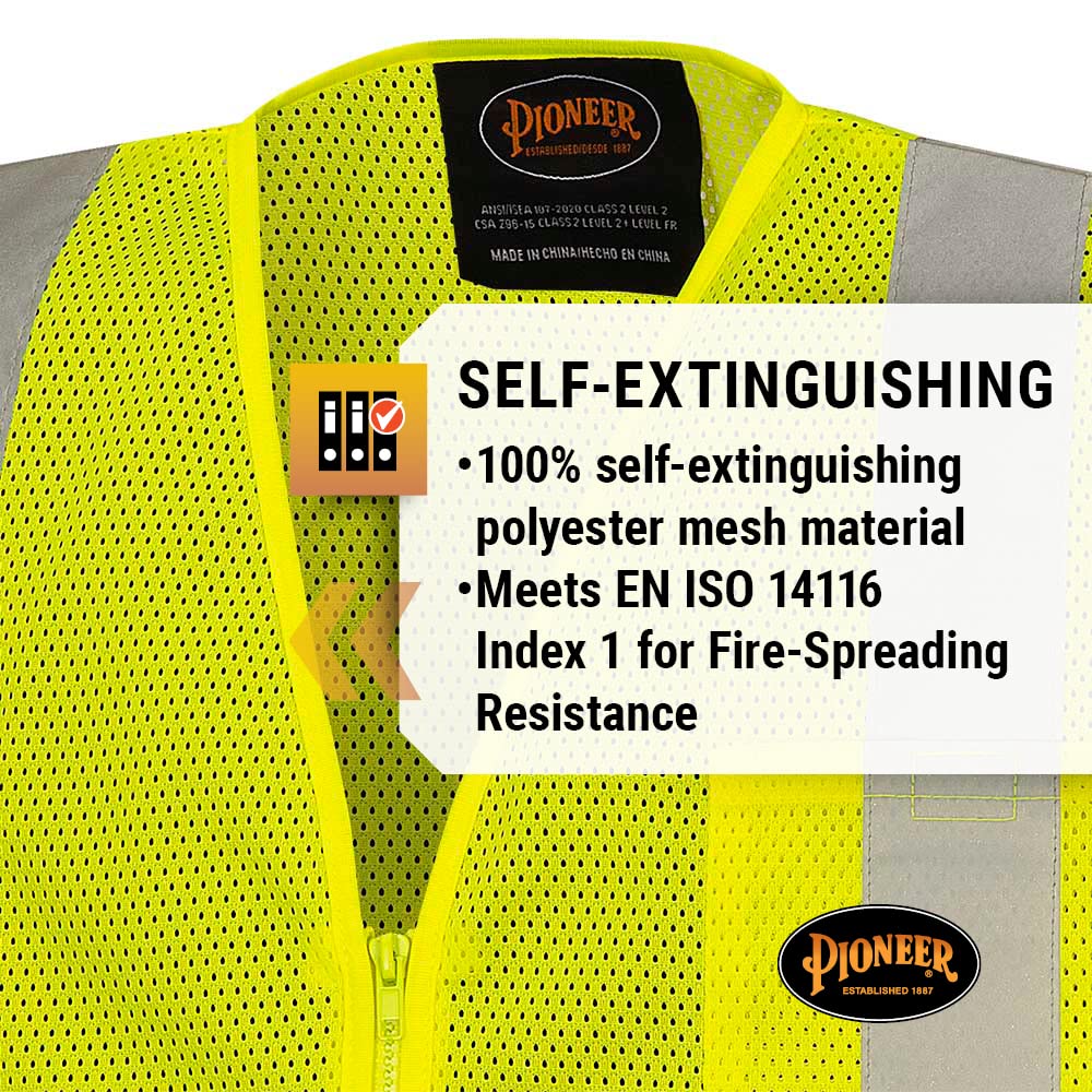 Hi Vis Self-Extinguishing FR Safety Vest for Men & Women - Flame Resistant Mesh with Reflective Tape - Class 2