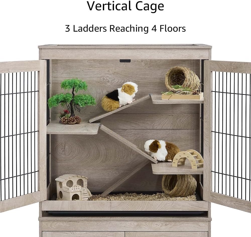 Ferret Cage with Storage and Ramp, Large Vertical Hamster Cage | Iguana, Rabbits, Chinchillas, Pet Rats, Guinea Pigs