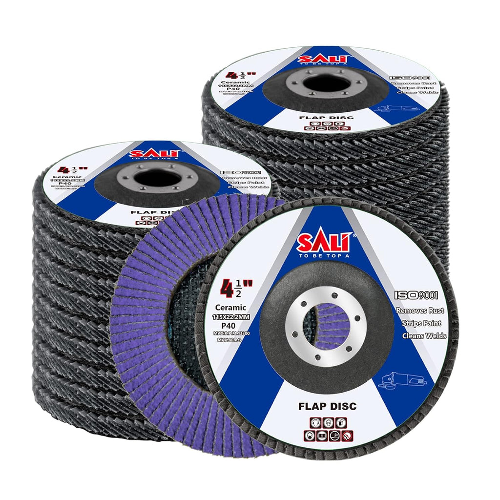 Sali 20 Pack Ceramic Flap Disc 40 Grit 4.5" x 7/8 Inch Sanding Disc Bevel Type #29 Premium and Industrial Grade Angle Grinder Grinding Wheel High Performance Edge Grinding Purple