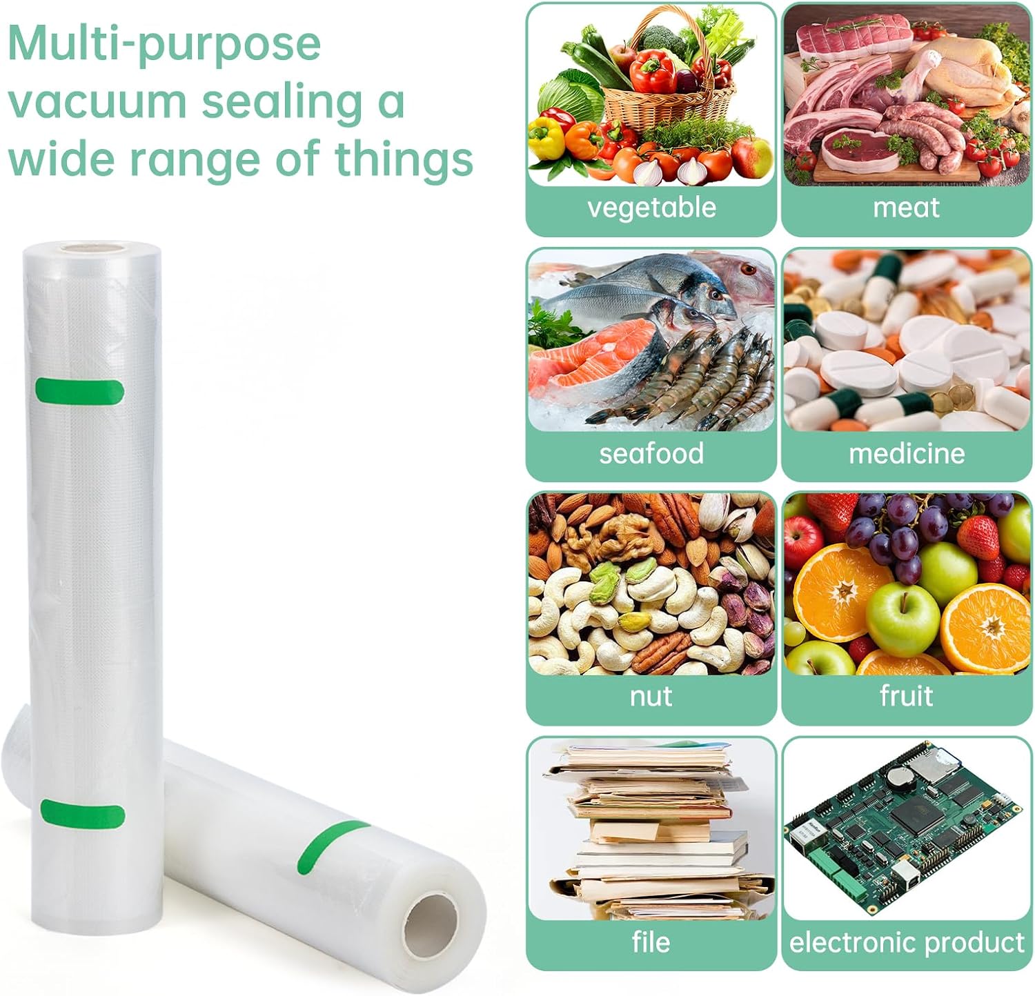 Vacuum Sealer Rolls Bags Compatible with Anova Culinary Vacuum Sealer Machine, 2 Packs 11" x 16.4' Commercial Grade