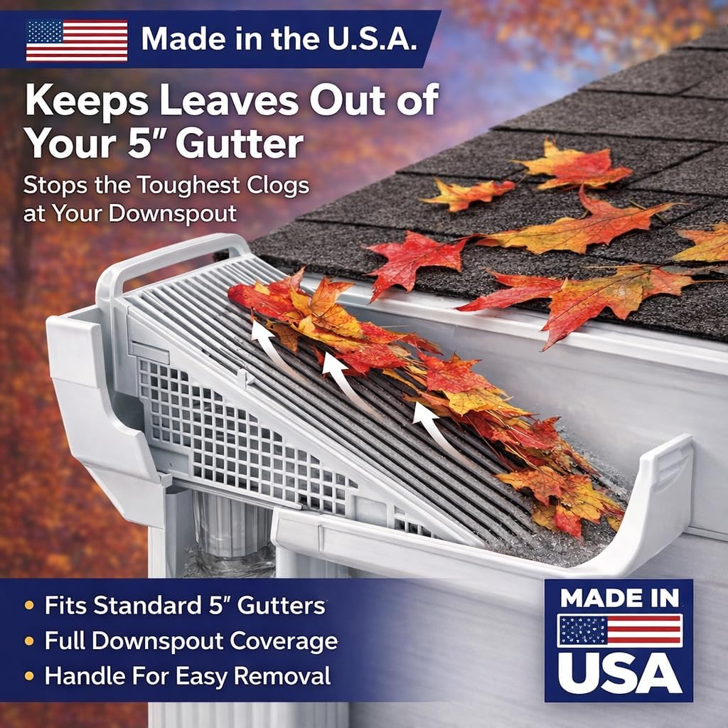 Wedge Downspout Gutter Guard for 5” Gutters – Prevents Clogs at Downspout, Leaf & Debris Blocker Insert, Connectable