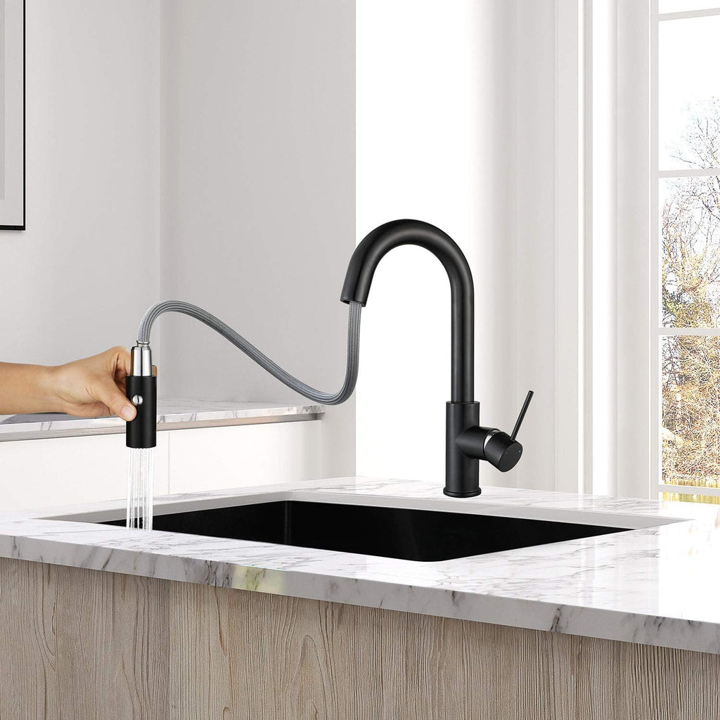 AS59MBS Matte Black Bar Faucet or Prep Kitchen Sink Faucet with Pull Down Sprayer and Single Handle