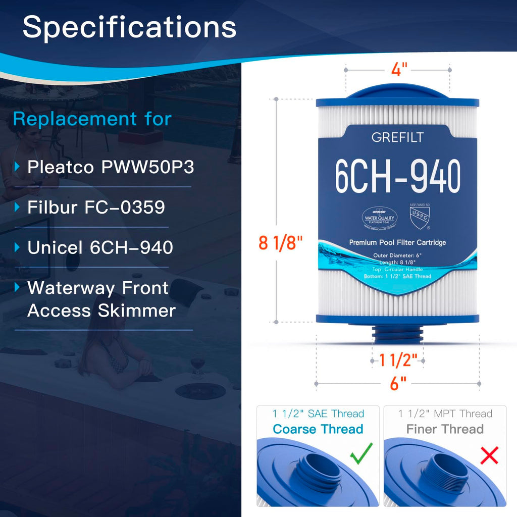 6CH-940 Spa Filter, SAE Thread, 45 sq. ft.