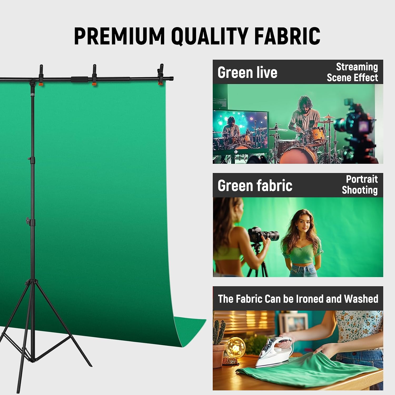Green Screen Backdrop Kit with T-Shaped Stand 4.6x6ft Greenscreen | Adjustable Photography Background for Streaming
