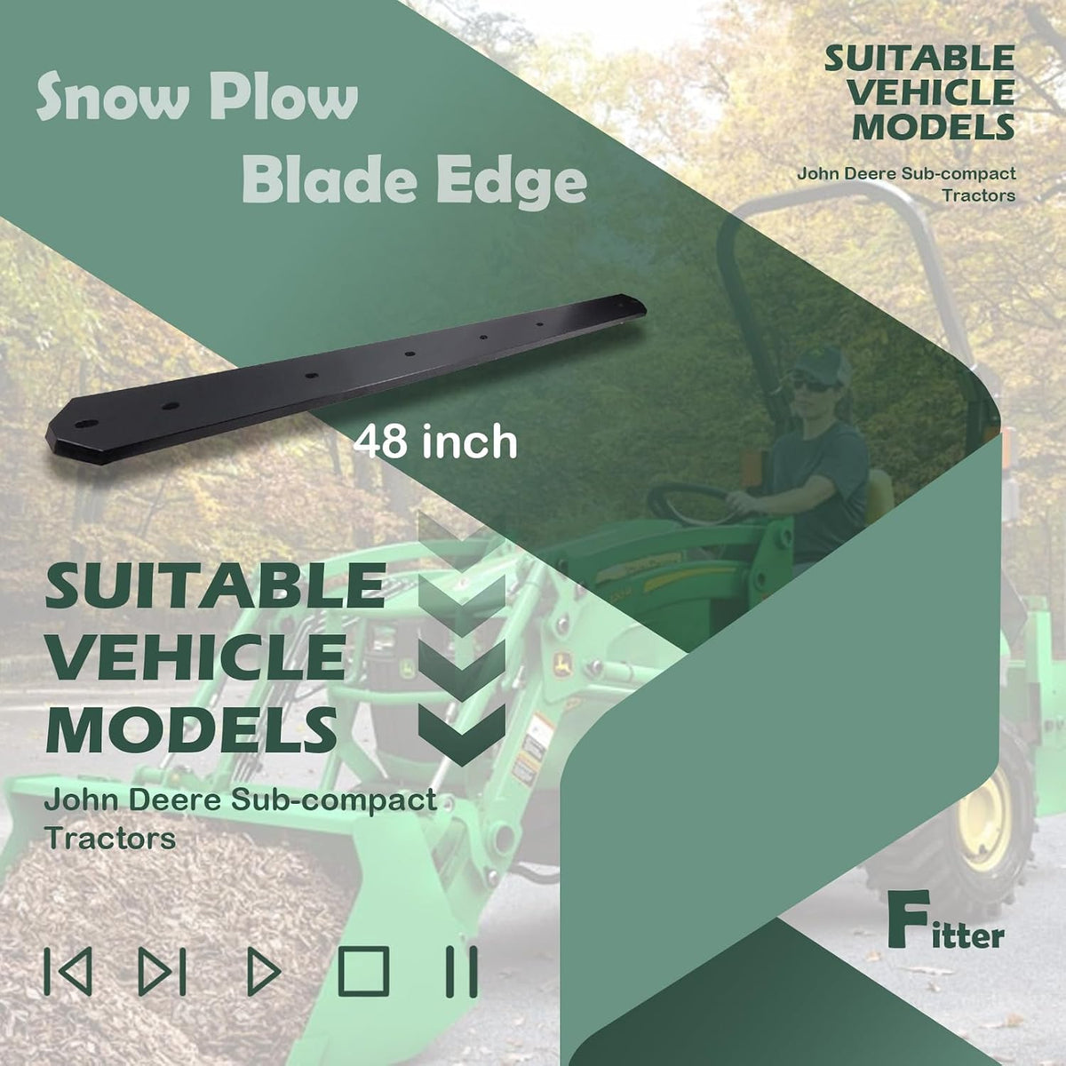 Heavy Duty Snow Plow Blade Edge Compatible with John Deere Sub-Compact Tractors Replaces M120139 (48 inch)