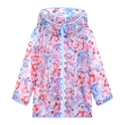 Girls Hooded Printed Rain Jacket Lightweight Water Resistant Raincoat with Zipper