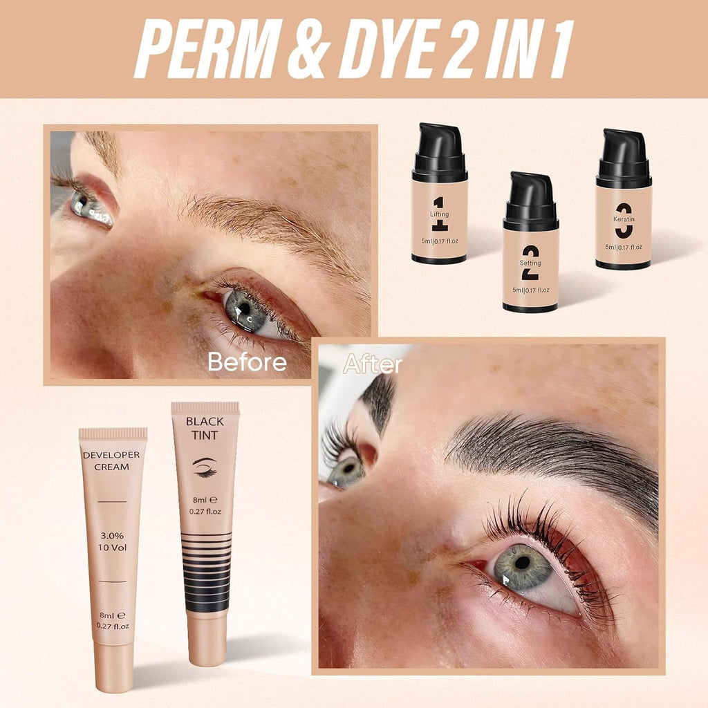 Lash Lift Kit and Black Color Kit, Brow Lamination Kit Friendly for Beginner Easy Use Safe Effective Results