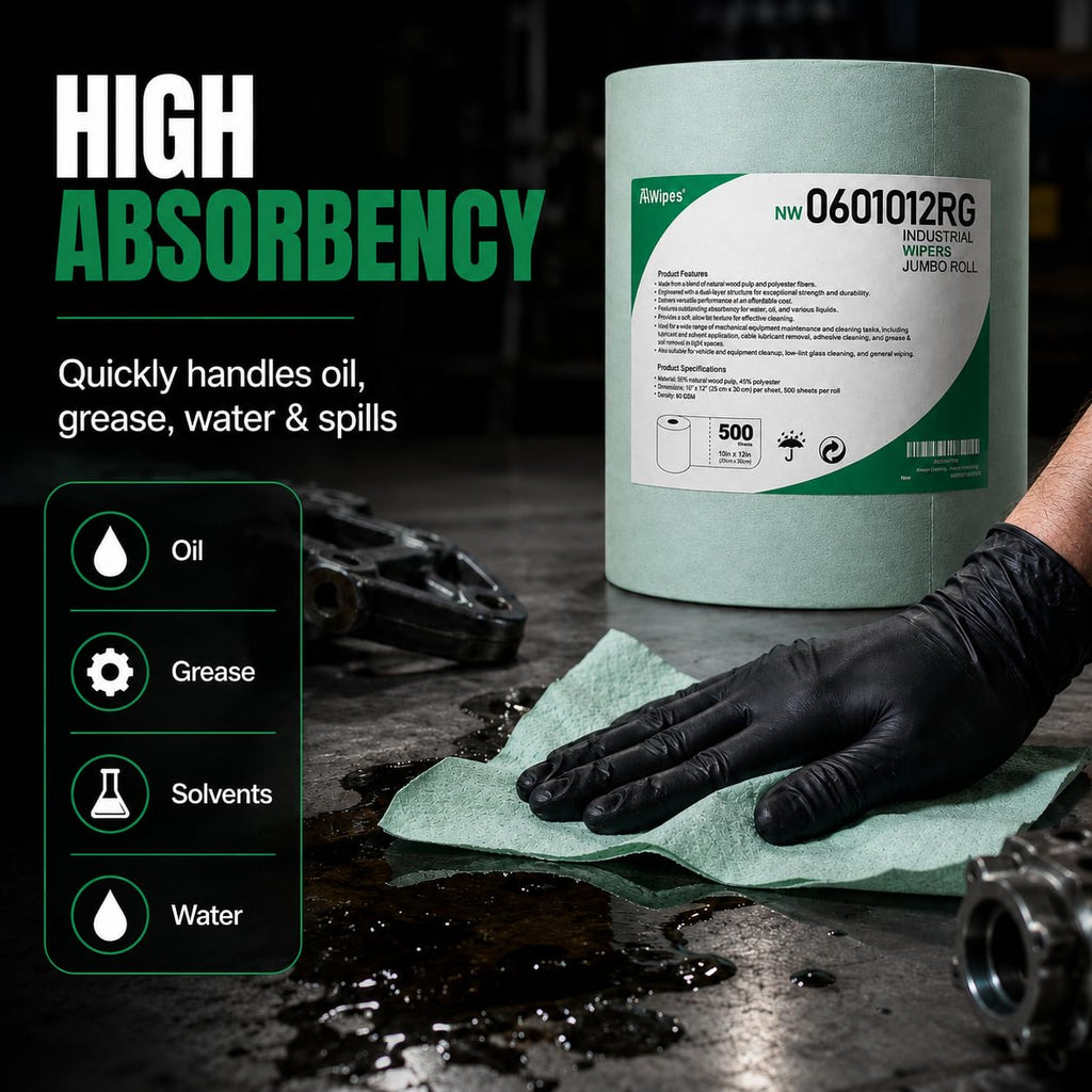 Cleanroom Wipes Roll, 10x12" 500 Sheets Green, Cellulose Polyester